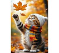 Cat Maple Leaf 300 Piece Jigsaw Puzzle for Adults, Creativity, Challenging and Difficult Puzzle, Brain Teaser Puzzles for Adults 300 Pieces for The Whole for Women, Men