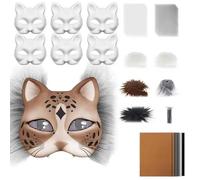 Cat Mask Kit, 42Pcs/Set Blank DIY Therian Mask Kit with Screen Mesh, Wool Strips, Cat Whiskers, Felt Fabric, Teeth for Halloween Masquerade Party, Masks