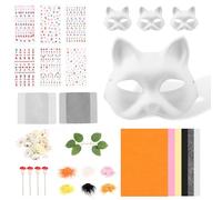 Cat Mask Kit DIY Face Mask Kit Material Blank Fox with 4 Faux Furr, 6 Faux Fur Strips Mesh Sheets Felt Fabric for Halloween Masquerade Cosplay Party Carnival