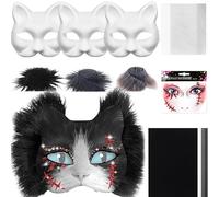 Cat Masks for Creative Activities - White Cat Masks to Personalise, Tulle and Felt Accessories Kit for Masked Party Carnival Cosplay Men