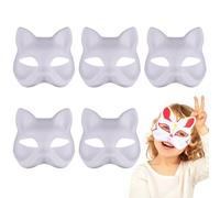 Cat Masks To Paint, Therian Mask, 5Pcs Blank Cat Masks To Paint, Diy Half Face Therian Mask, Portable Gear With Elastic Band For Masquerade Cosplay Party 7.1X6.7
