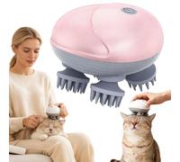 Cat Massager, Electric Handheld Pet Massager, with Four Rotating Massage Heads, 96 Silicone Contact, 3 Kneading Modes and Ipx6 Waterproof, Relieving Tension in Your Pet’s Head and Back (Pink)