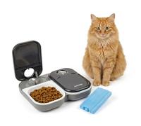 Cat Mate 2-Meal Automatic Feeder, 400g Per Bowl, Wet & Dry Food, Grey | 48-Hour Quatz Timer, 2 x 400g Bowls, Includes Ice Packs, For Cats & Small Dogs, No Apps or WiFi, Dishwaser-Safe
