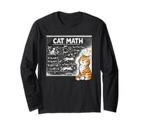 Cat Math Physics Equations Blackboard Funny Tabby Cat Lover Long Sleeve T-Shirt