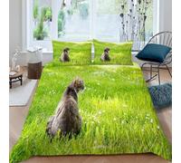 Cat Meadow Super King Duvet Cover Set 3D Printed Pet Plants Bedding Set Ultra Soft Microfiber Quilt Cover 220x260 cm with 2 Pillowcases with Zipper for Boys Girls Teens a.1733