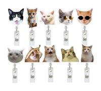 Cat Meme Badge Reel, 10PCS Funny Cat Badge Reels, Cute Cats Retractable ID Badges Holder Nurse with Alligator Clip, Acrylic Fun Kitten Meme Retractable Card Badges Reel Holder Clip, for Workers