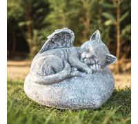 Cat Memorial Garden Statue Stones Grave Markers with a Cat Sleeps on The Heart-shaped Stone - Cat Garden Stones Cat Statue Garden Decor Outdoor Sympathy Cat Memorial Loss Gifts