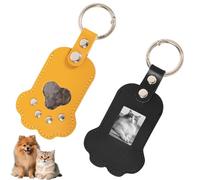 Cat Memorial Gifts, Dog Memorial Gifts, 2 Pack Pet Fur Keepsake with Photo Holder, Pet Paw Shaped Leather Keychain Memory Box Sympathy Gift Bereavement Gift for Loss of Beloved Pets (Yellow & Black)