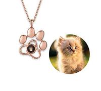 Cat Memorial Gifts-Dog Remembrance-Custom Picture Necklace- Personalised Engraved Photo Pendant-Pet Lover Sympathy Gift-Rose Gold Paw Print in Memory of Kitten or Puppy-A Caring Keepsake for Pet Loss