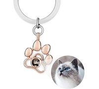 Cat Memorial Keyring Gifts for Dog Owners-Loss Gift for Pet Lover-Personalised Keychain with Picture-Custom Photo Projection Key ring in Memory of Loved One-Remembrance Key Chain with Paw Print Charm