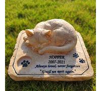 Cat Memorial Stones Garden Stones, Personalized Cat Memorial Headstones Grave Markers with A Sleeping Cat Statue On The Top, Loss of Cat Memorial Gifts Sympathy Gifts Outdoors, 8"×6.5"×3"