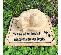 Cat Memorial Stones Grave Marker with a Sleeping Cat Statue on the Top - Cat Garden Stones Grave Stones Cemetery Marker Sympathy Cat Memorial Gifts Loss Gifts Outdoor