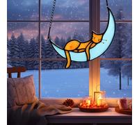 Cat Memorial Suncatcher for Windows Stained Glass, Black Cat Halloween Decor Suncatcher, Butterfly Suncatcher Funny Cat Themed Gift For Cat Lovers, Cat Memorial Gifts For Loss Cat