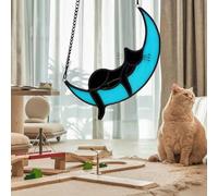 Cat Memorial Suncatcher for Windows Stained Glass, Black Cat Halloween Decor Suncatcher, Butterfly Suncatcher Funny Cat Themed Gift For Cat Lovers, Cat Memorial Gifts For Loss Cat