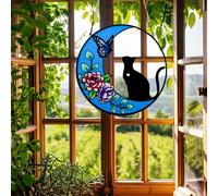 Cat Memorial Suncatcher for Windows Stained Glass, Black Cat Halloween Decor Suncatcher, Butterfly Suncatcher Funny Cat Themed Gift For Cat Lovers, Cat Memorial Gifts For Loss Cat