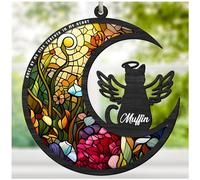 Cat Memorial Suncatcher for Windows Stained Glass,Pet Sympathy Gift to Memorialize The Loss,Unique Angel Cat Statue Suncatchers with Personalized Decorations