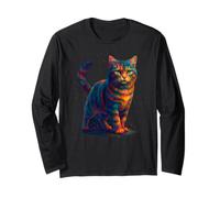 Cat Men Women Colourful Funny Cat Art Lovers Long Sleeve T-Shirt