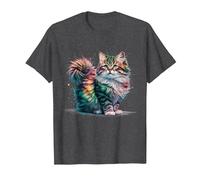 Cat Men Women Colourful Watercolour Cat T-Shirt, Men, Dark Heather Grey, 6X-Large
