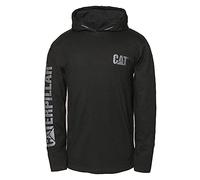 CAT Men's Hooded Banner Long Shirts with UPF 50 Protection, Moisture Control Logo on Sleeve T, Black, XXL