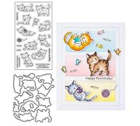 Cat Meow Stamps and Dies Set for Card Making,Clear Stamps and Metal Cutting Dies Sets for Scrapbooking DIY Album Card Making Supplies