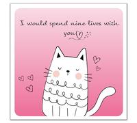 Cat Meow Valentines Card Love Notes Anniversary Kitty Him Her Wife Husband Girlfriend Boyfrind Partner Couple Cute Sentimental Heartfelt Unique Gift Swwetheart 14x14cm
