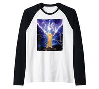 Cat Merch Funny Cat Lightning Thunderbolt On Mountain Raglan Baseball Tee