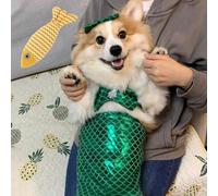 Cat Mermaid Costume - Mermaid Costume for a Small Dog or Cat, Cat Mermaid Outfit, Creative Cat Mermaid Fishtail Decoration Clothes, Cute Pet Mermaid Costume Set (Green, S(2KG))