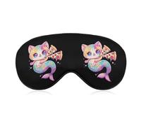 Cat Mermaid Eating Pizza Sleep Mask Soft Blackout Eye Mask Eye Shade Cover with Adjustable Strap for Men Women