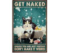 Cat Metal Tin Sign Get Naked Funny Bathroom Signs, Vintage Wall Decor Retro Art Decor Poster Vintage Tin Sign, 8x12 Inch