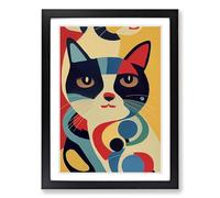 Cat Mid Century Vol.4 Framed Print | A2 Black Framed Wall Art | Ready to Hang | Mid-Century Modern Animal Picture | Living Room Bedroom Lounge Office
