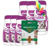 Cat Milk Kitten Bundle contains Whisk Milk 200ml X 6, Healthy Bites Growth Support Treats 65g, Rainbow Mice Toy