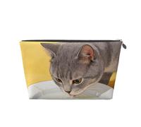 Cat Milk Saucer Leather Travel Makeup Bag-Waterproof Cosmetic Pouch