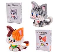 Cat Mini Building Blocks,2 Pcs Cats Building Toy Cute Cat Mini Building Blocks Set DIY Micro 3D Building Toy Bricks Cute Construction Toys Creativity Plastic Particle Building Toys Birthday Gifts for