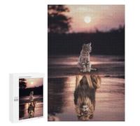 Cat Mirroring Lion's Majesty - Wooden Art Puzzle, 1000 PCS, Creative Indoor Hobby - with A Decorative Finish