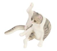 Cat Model, Life Lake Simulated Cat Statue for the Room (Gray Leg Lifting Sitting Cat)