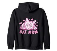 Cat Mom Feline Lover Pink Kitty Hearts Design Zip Hoodie