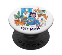 Cat, Mom, Life Funny Coffee for Cat, Lovers PopSockets Adhesive PopGrip