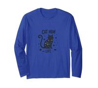 Cat Mom Life: Whimsical Feline Lover Long Sleeve T-Shirt, Adult Unisex, Royal Blue, S