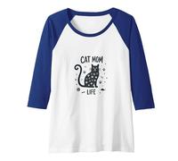 Cat Mom Life: Whimsical Feline Lover Raglan Baseball Tee, Women, Royal Blue/White, S