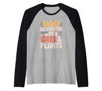 Cat Mom Plant Lover Easily Distracted Cute Houseplant Raglan Baseball Tee