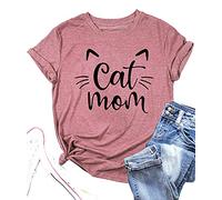 Cat Mom Shirts for Women Cat Mama T-Shirts Pet Lover Gifts Shirts Funny Cat Graphic Tees Shirts - pink - X-Large