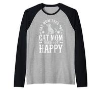 Cat Mom Tired but Happy Funny Mom Life Raglan Baseball Tee
