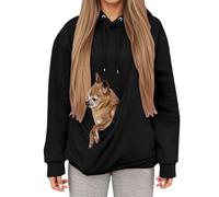Cat Mom's Comfort Winter Hoodie with Pocket and Pouch (Black, XXXL)