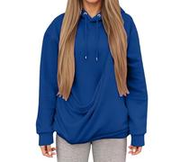 Cat Mom's Comfort Winter Hoodie with Pocket and Pouch (Blue, L)