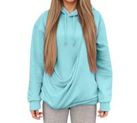 Cat Mom's Comfort Winter Hoodie with Pocket and Pouch (Sky Blue, L)