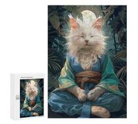 Cat Monk Meditate Mystic Decorative Wooden Puzzle, 300 PCS - Year-End Present, for Screen-Free Relaxation at Home