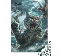 Cat Monster at Sea Puzzle Unique Home Decor Premium Cardboard Jigsaw Puzzle for Adults Teen Unique Gift 300pcs (40x28cm)
