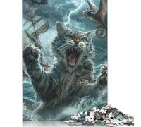 Cat Monster at Sea Wooden Jigsaw Puzzles for Adults 500 Pieces,Jigsaw Puzzle for Adult Family Games Jigsaws Wall Decoration 500pcs (52x38cm)
