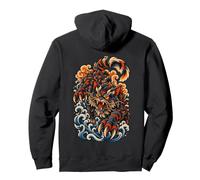 Cat Monster Kaiju Vintage Japanese Tattoo Style on the back Pullover Hoodie