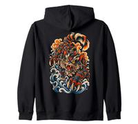 Cat Monster Kaiju Vintage Japanese Tattoo Style on the back Zip Hoodie